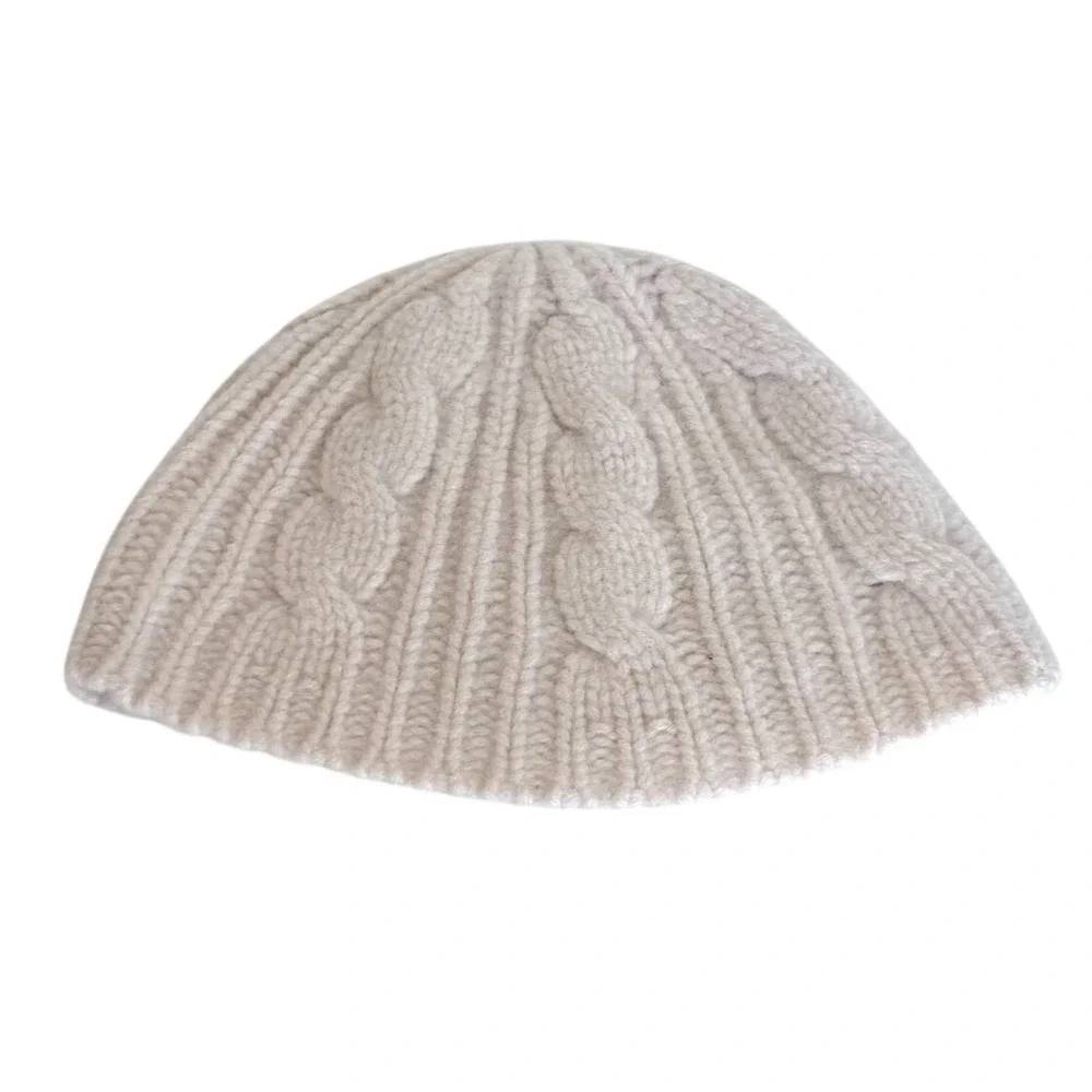 Banana Republic 100% Cashmere Chunky Cable Knit Beanie Hat One Size Cream Winter